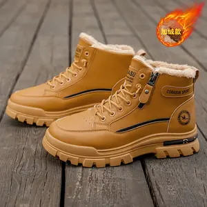 CORSANU SPORT 2025 Winter Men's Velvet Mid Top Waterproof Snow Boots with Soft Bottom Zipper for Cold Weather Comfort & Style