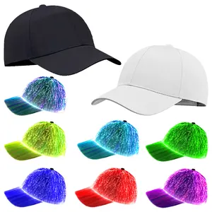 Fiber optic cap LED hat with 7 colors luminous glowing EDC baseball hats USB Charging light up caps even party led crazy cap for event holiday Rechargeable Unisex