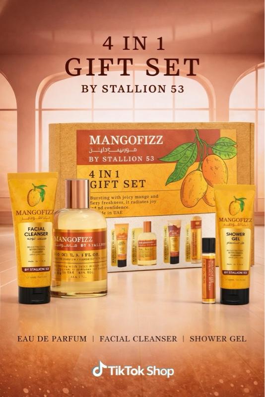 Stallion 53 Mangofizz 4 in 1 Gift Set - Facial Cleanser, Shower Gel & 20 ml Travel Size - Unisex by Emper Stallion 53 Mangofizz 4 in 1 Gift Set - Facial Cleanser, Shower Gel & 20 ml Travel Size - Unisex by Emper