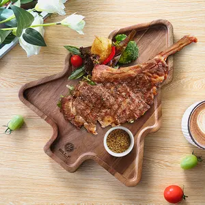 Bill.F Acacia Wood Christmas Tree Serving Tray, 12.6" Rustic Wooden Platter for Holiday Charcuterie, Cookies & Festive Home Decor