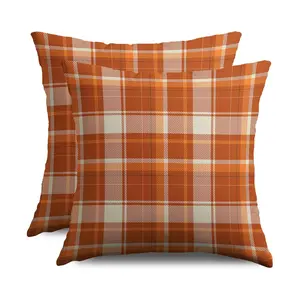 2pcs-Autumn Buffalo Check Pillow Covers - Farmhouse Fall Decor Cushion Cases in Dark Orange &,  for Sofa, Bed, Living Room - No Insert Needed, Seasonal Decoration, Single-sided Printing Without Pillow Core, Home Textile