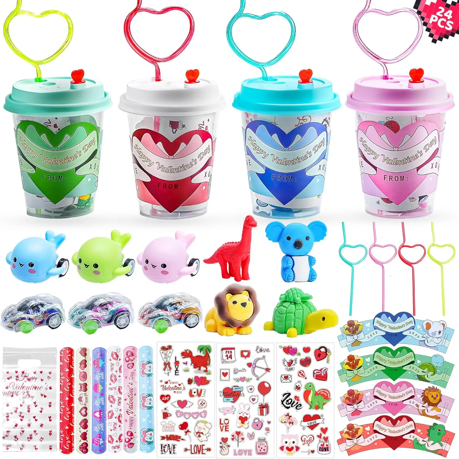 24pcs Valentine's Day Gifts for Kids - Cards for School Classroom, Toys, Exchange Party Favors for Boys Girls, Goody Bag Filler