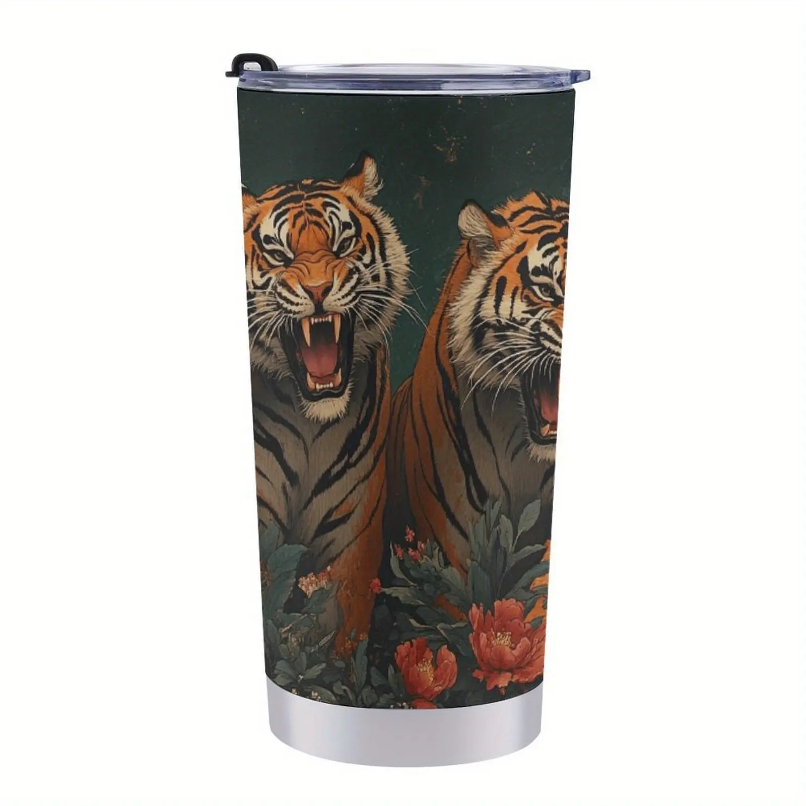 Stainless Steel Tumbler 20oz, Tiger Print Slim Shape Beverage Mug for Adults with Leak-Proof Lid, Double Wall Insulation Fits Most Cup Holders for Travel & Office Work, Coffee