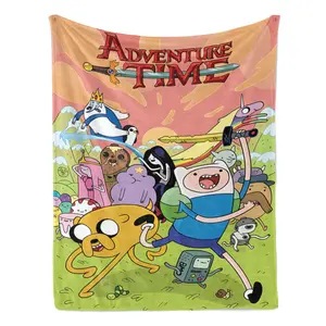 Adventure Time Classic Characters Themed Flannel Blanket - Super soft flannel blanket, modern style, suitable for sofas and beds, all seasons, digitally printed pattern, machine washable.
