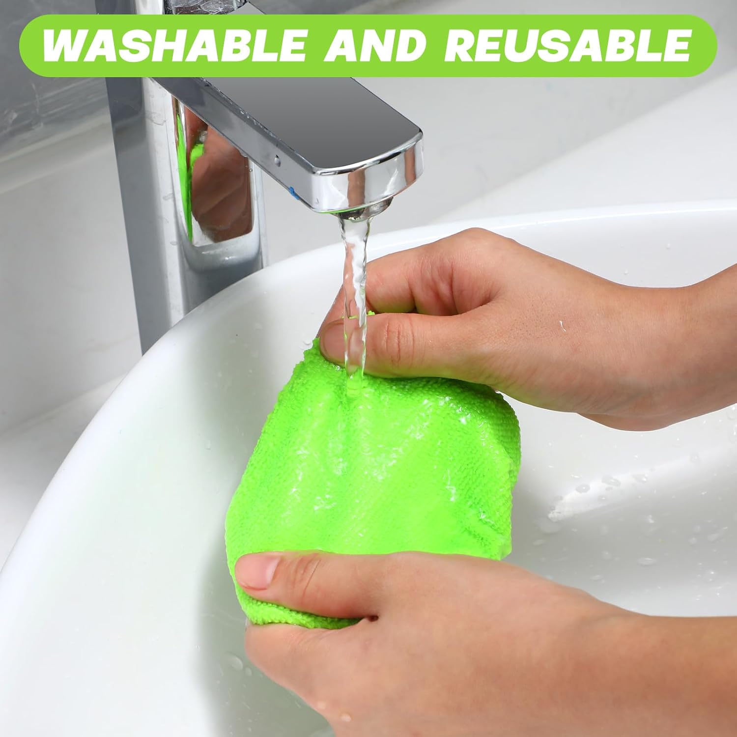 Windshield Cleaner Tool, Car Interior Window Detailing Cleaning Kit with Extendable Handle and 5 Easy-to-Install Reusable Microfiber Pads, Auto Glass Wiper Brush Kit for Car&Home, green, 21in