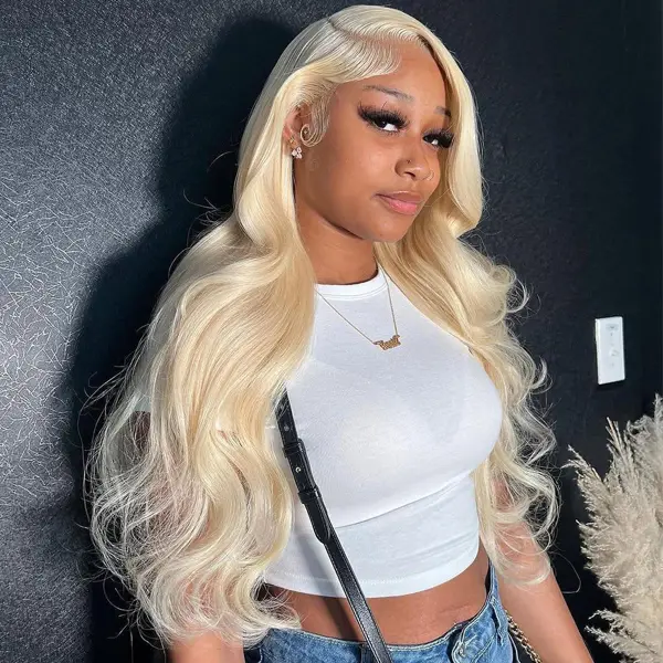 Anyweek 613 Lace Front Wig Human Hair Body Wave Blonde Wig 13x4 HD Transparent Lace Frontal Wigs Pre Plucked Glueless Wigs for Women