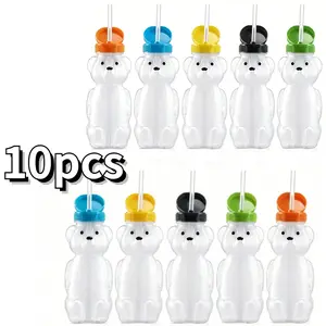 10pcs Cute Bear Shaped Straw Water Cup - Leak proof Cute Bear Cup Suitable for Outdoor/Camping/Party | Reusable Juice Cup Travel/Picnic/Summer Essential