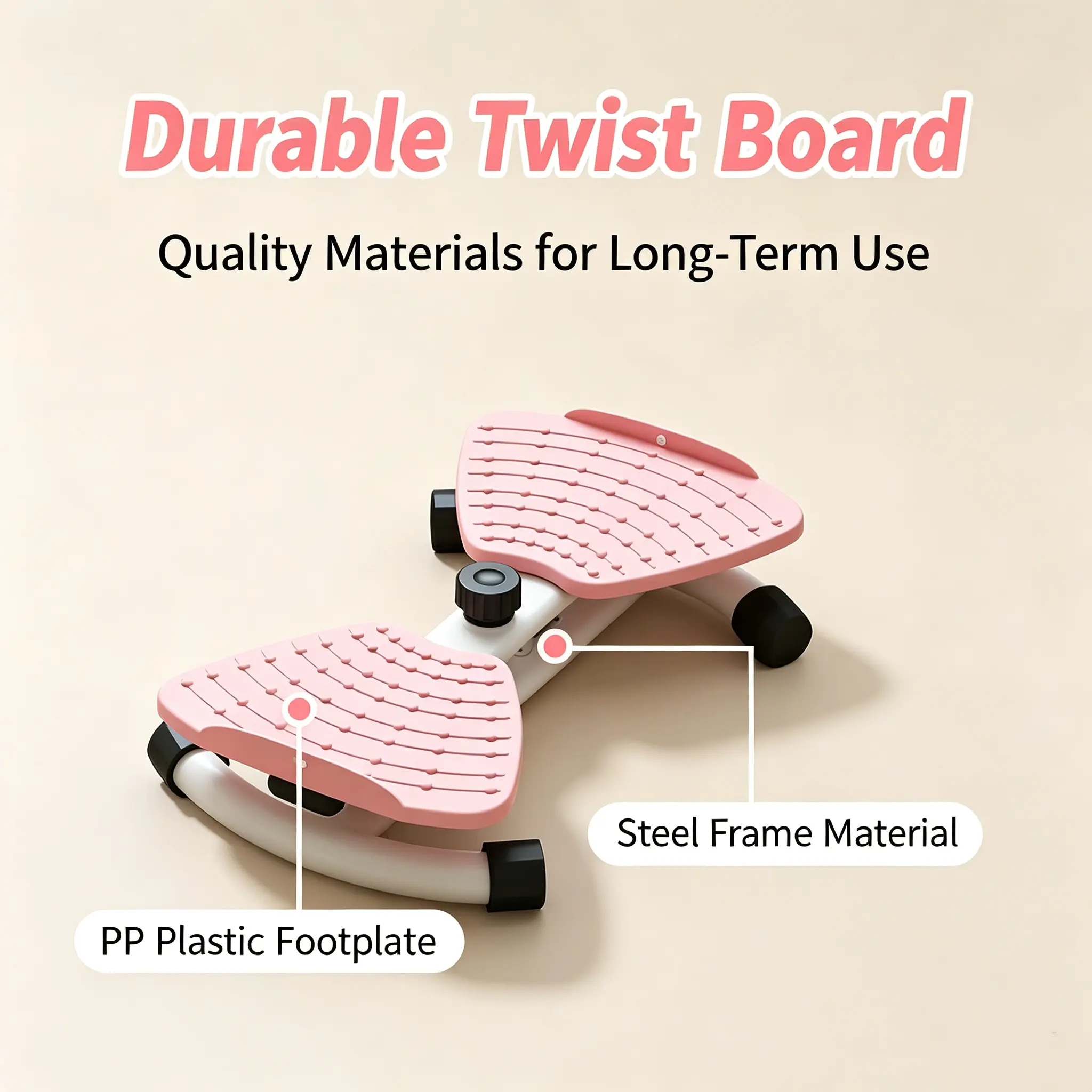 180° Smooth Rotation Twist Stepper with Resistance Bands, Non-Slip Foot Plates & Balance Board for Indoor Home Full-Body Fitness, Balance Training