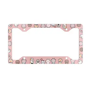 Cat Paws Pastel Car Metal License Plate Frame, Cute Kawaii Pink Cat Car Decor, License Plate Holder, Car Accessories Gift