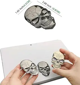 3D Skulls Metal Car Sticker 1.65 inch*2.68 inch 2packs with Double Sided Heavy-Duty Foam Tape