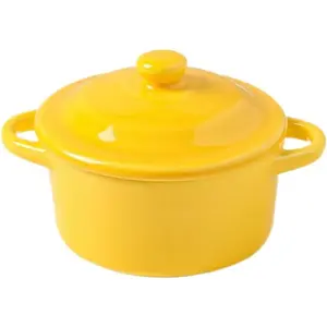 7 OZ Mini Ceramic Candy Bowl with Lid Small Cute Candy Dish for Dessert Snack Baking Fruit Yogurt Ice Cream Cereal Dipping Sauce Side Dishes Microwave Dishwasher Safe(yellow)