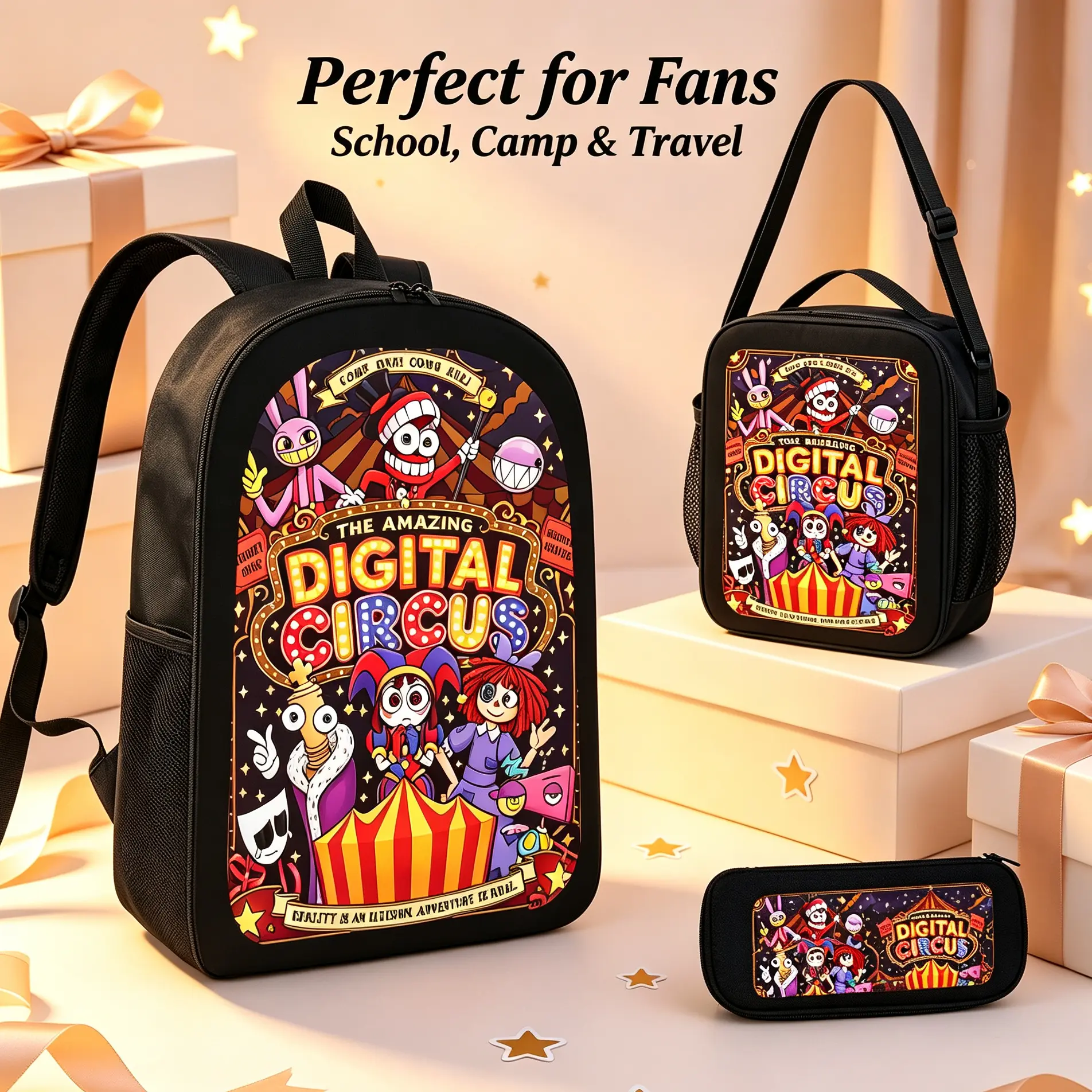 The Amazing Digital Circus 3Pcs Backpack Set Kids School Backpack Insulated Lunch Bag Pencil Case Back To School Gift For TADC Fans