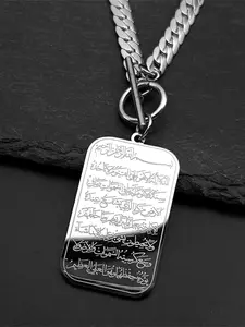 Islam Quran Muslim Pendant Necklace for Women Men Stainless Steel Gold Color Geometric Arabic Medal Amulet Chain Gift