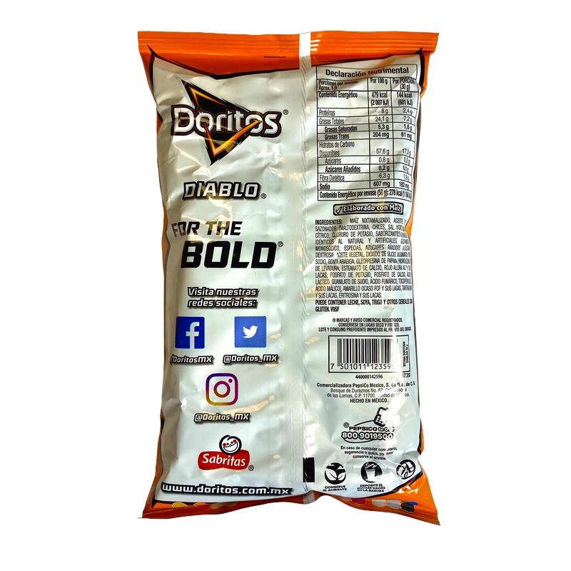 5 - PK DORITOS DIABLO - 58 GRAMS PER BAG - MEXICAN CHIPS - PAPITAS MEXICANAS - SABRITAS MEXICANAS