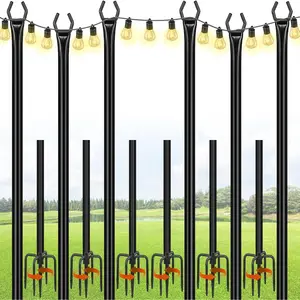 10FT 6 Pack Metal String Light Stand Poles for Outdoor String Lights, Ideal for Deck, Garden, Patio, Wedding, Backyard and Christmas Party