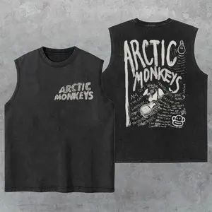 Arctic Monkeys Washed Tank Top, Rock Band Appreal, Gym Essential, Vintage Casual Crewneck Short Sleeves Menswear T-shirt Classic Cotton Fabric Streetwear