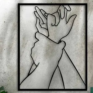 Hand Holding Outline Wall Art, Hanging Wall Art, Modern Abstract Design, Modern Love Theme Iron Wall Decor, Romantic Simple Decor for Home, Bedroom and Office, Poster