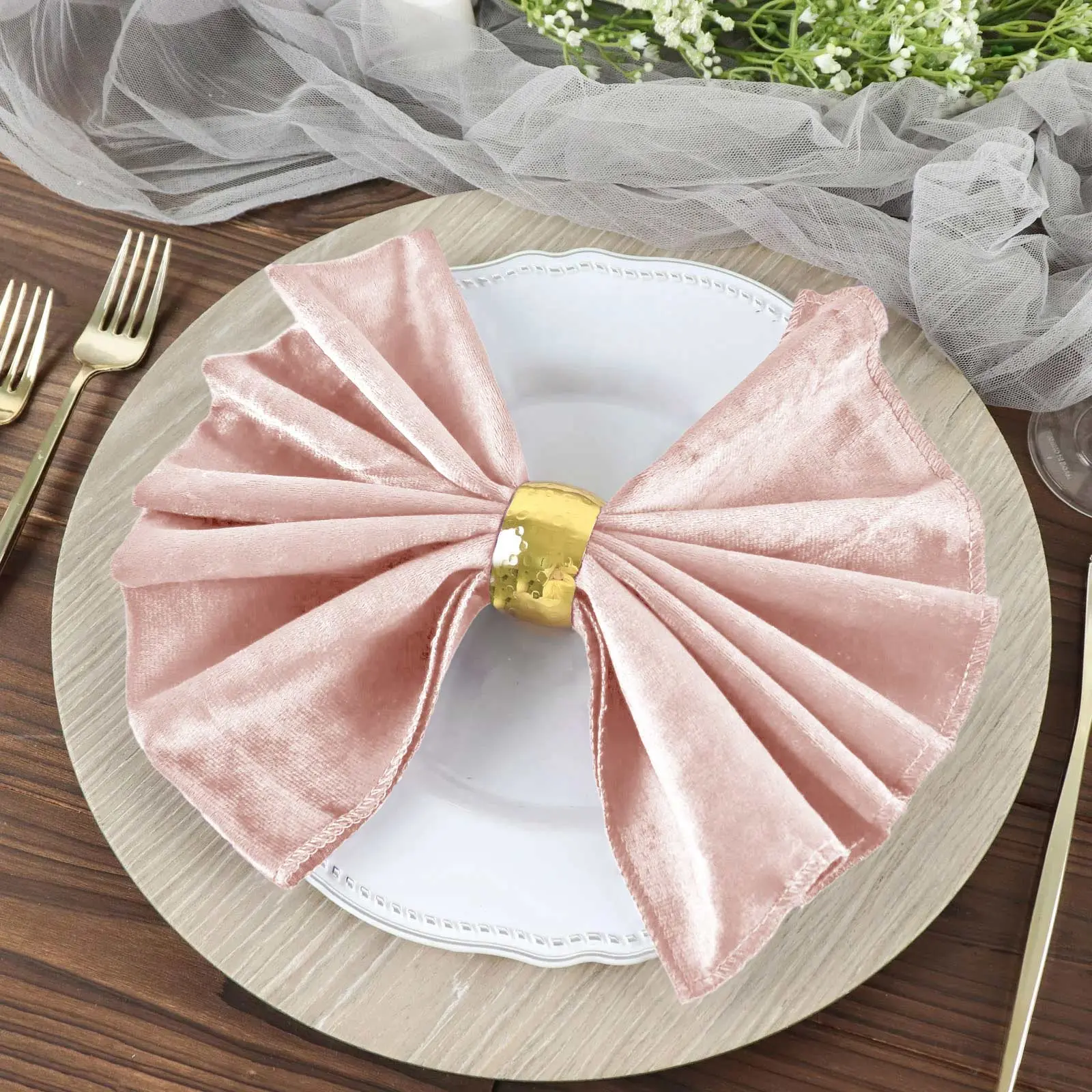Premium Velvet Dinner Napkins - 5-Pack Multipack Napkins, 20"x20" Solid Square Shape Blush Pink, Soft Sheen Finish for Home Kitchen Dinnerware, Tableware