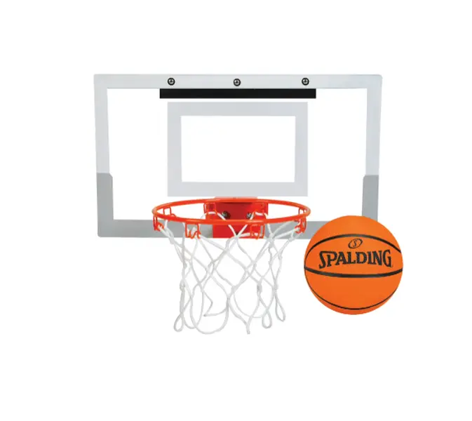 Spalding Slam Jam Over-the-Door Basketball Hoop with 18" x 10.5" Polycarbonate Backboard, 9" Breakaway Rim, Mini Ball Included
