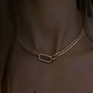 Hip-hop thick flat chain zircon D-shaped accessories choker necklace clavicle chain couple gift party jewelry