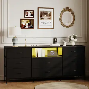 63" LED TV Stand Dresser with 8 Drawers, Steel Frame Media Console for 65/70/75 Inch TVs, Storage Chest Furniture for Living Room & Bedroom