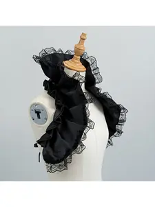Court-style lace satin false collar with ruffled decoration, versatile layering accessory