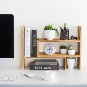 Dark Brown Wood Desktop Adjustable Bookshelf