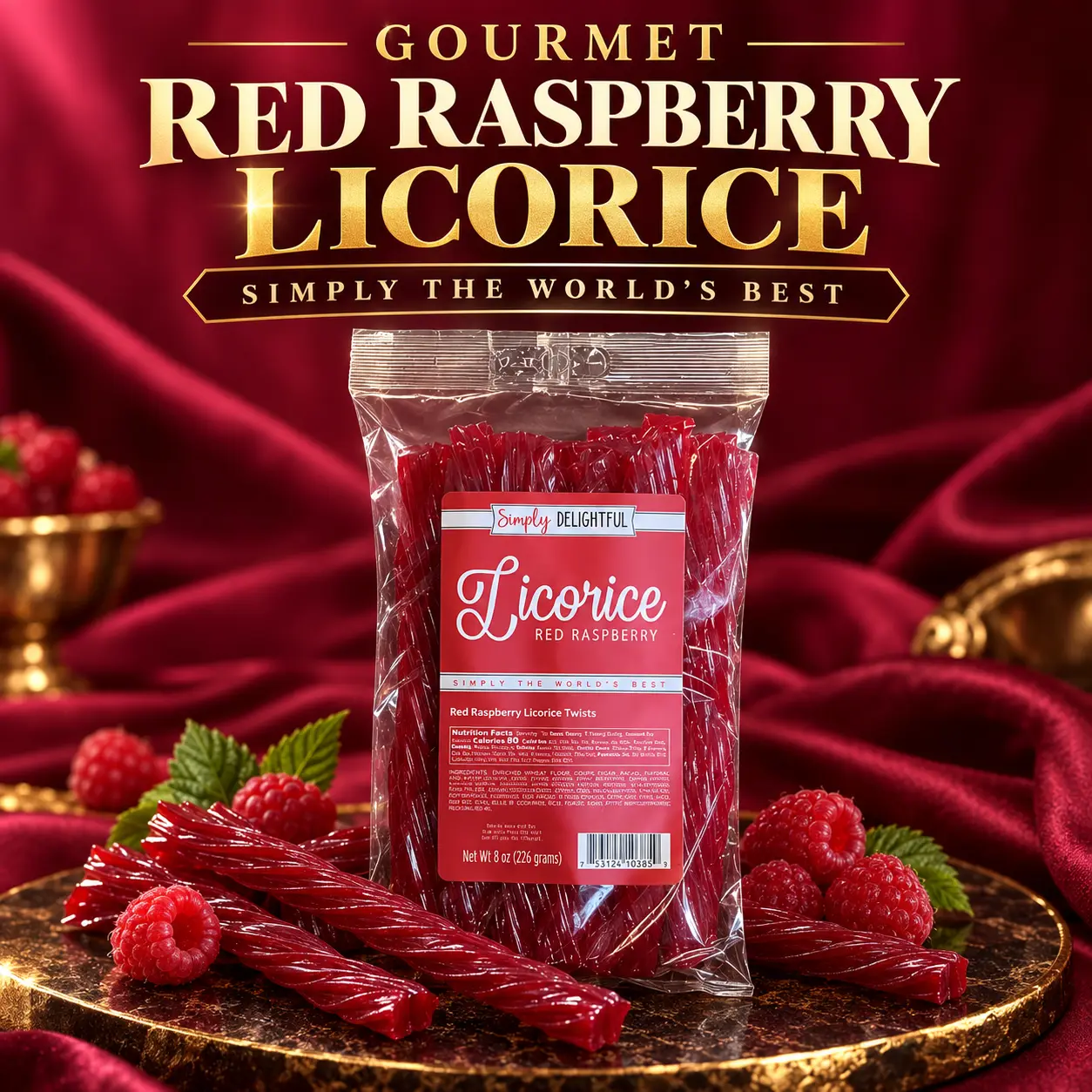 Gourmet Sweet Red Raspberry Licorice Twists, Soft Chewy Candy
