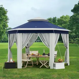 13X13 Pop Up Gazebos,Outdoor Canopy Tent with Mosquito Netting, Double Vented Roof Sun Shelter with Adjustable Heights,for Patio Furniture,Blue
