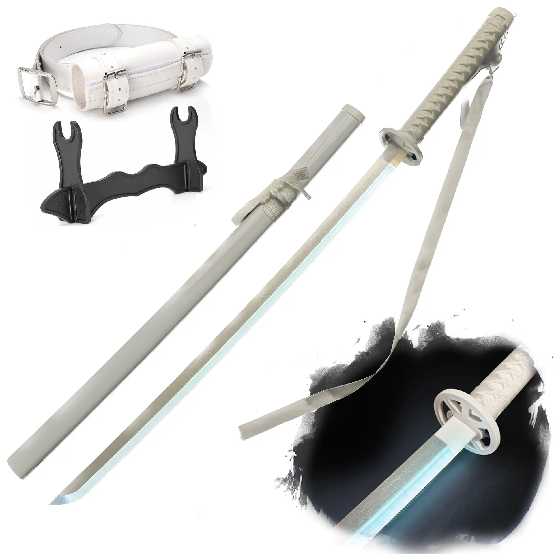 Light Up Bleach Anime Sode no Shirayuki Sword - 40 inches Plastic Anime cosplay prop With Sageo Belt & Stand