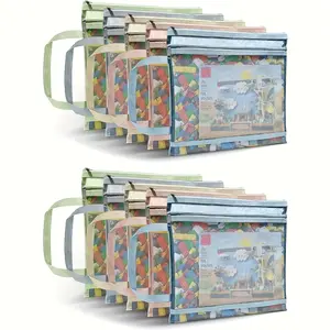 Colorful Dual-Layer Zipper Bag, Transparent A4 Storage Pouch with Handle, Portable for Toys, Puzzles, Building Blocks, Office & School Supplies, Multifunctional Storage Solution, Zipper Pouches