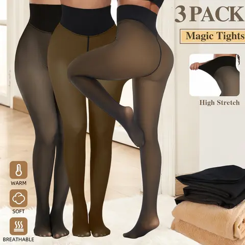 1/3 Pack Women's Fleece Lined Thermal Winter Tights- Tummy Control, Fake Sheer Warm Pantyhose Thick Winter Leggings Closed-Toe, Cozy, Stylish Leggings for Casual Underwear Pantyhose OOTD FASHION