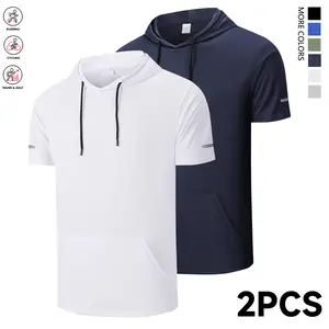Men’s casual two-piece hooded short-sleeve set; solid-color men’s sports top available in multiple colors; multifunctional fitness wear suitable for gym workouts and everyday use; fashionable summer short-sleeve hoodie for outdoor wear.