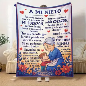 1 Piece Spanish Grandmother's Love Blanket for Grandson - Abeleta Spanish Grandmother Gift with Sincere Message, Soft Flannel Four Seasons Bedspread/Shawl, Suitable for Boys, Men and Family Use - Birthday, Christmas or Touching Souvenir for Illness - Span