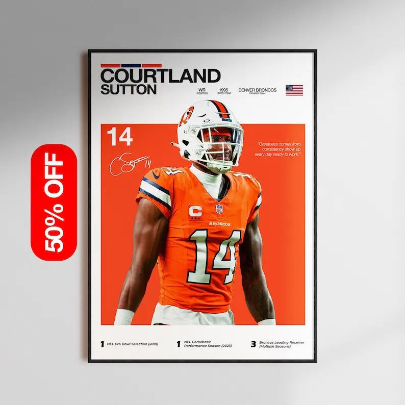 [Unframed Poster] Courtland Sutton Poster, Denver Broncos Wall Art, NFL Football Print, Wide Receiver , Sports Decor Gift for Broncos Fans