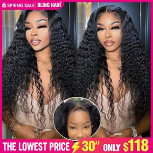 Bling Hair 6x4 Deep Wave Wig Ready to Wear Glueless Human Hair Wig Pre-cut Lace Pre-plucked Natural Hairline Ready & Go Wig for Beginners No Glue No Gel