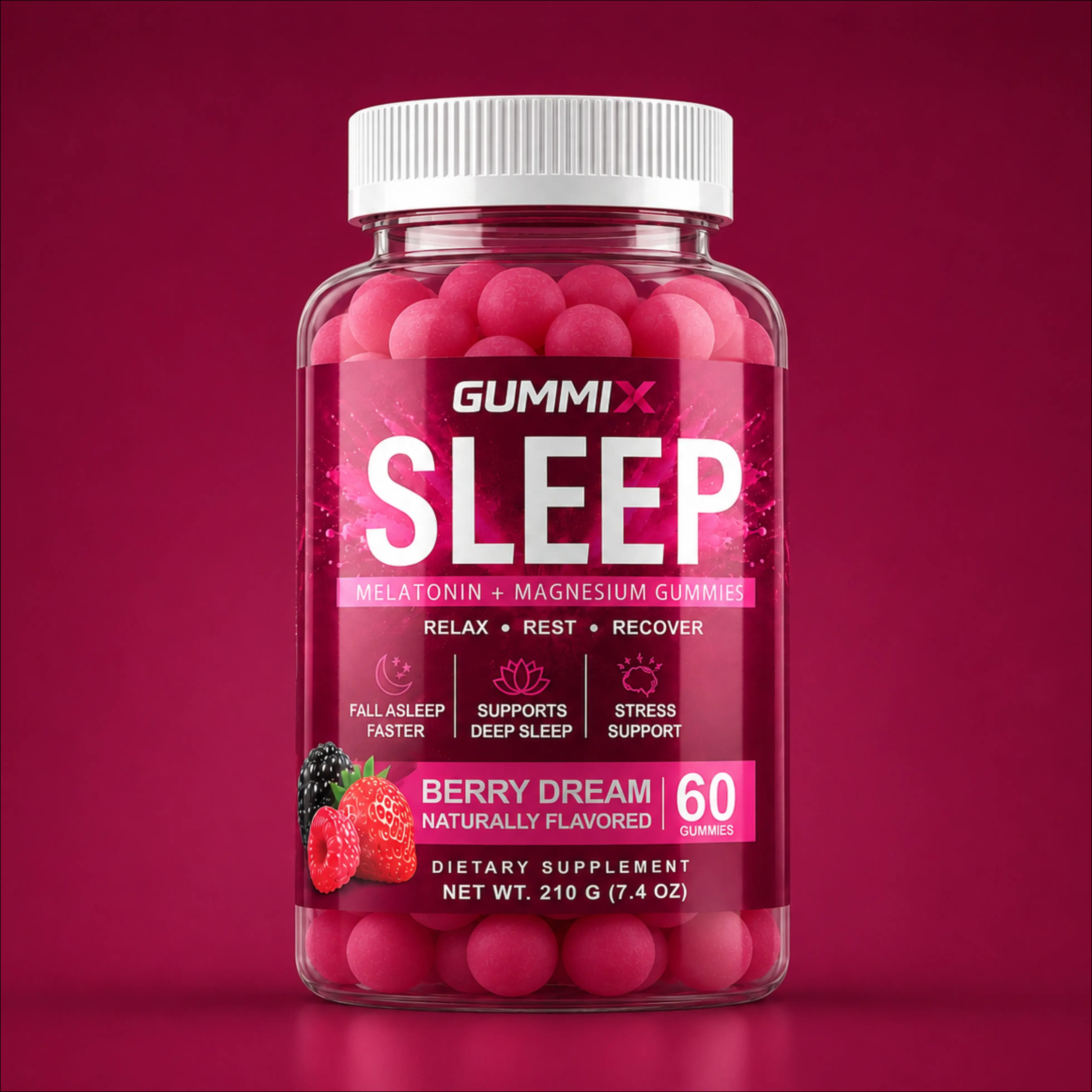 GummiX Sleep Gummies | 10mg Melatonin | Magnesium | Sugar-Free | Halal | Raspberry | 120 Gummies Healthcare Dietary