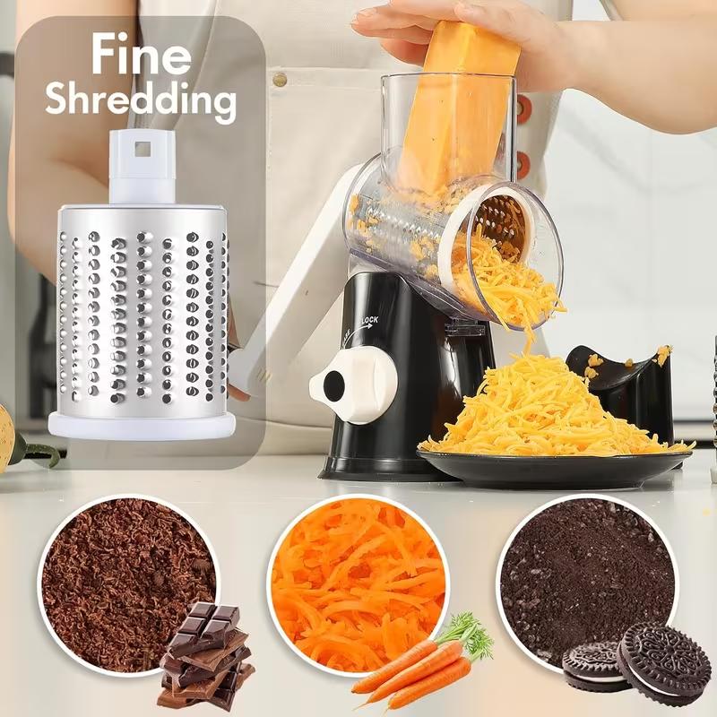 Rotary Cheese Grater Hand Crank Transparent - Shredder Slicer Grinder 3 Stainless Steel Blades, Stable Suction, Labor-Saving Handle, Safe Kitchen Tool for Cheese, Vegetable, Nuts, Chocolate
