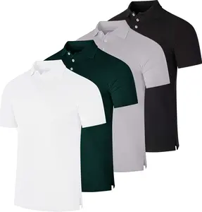 Real Essentials 4 Pack: Men's Cotton Short Sleeve Polo | Collared Pique Golf Shirt Casual Performance (Big & Tall Available)
