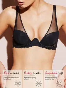 Holiday Season Ultrathin Bra Bridal lingerie Sexy Lace Backless Lingerie For Women Beautiful Back Bra Ultra-thin Invisible bra Breathability Mesh Deep V Bralette Comfortable French Underwear Women's Underwire Bra Black Lingerie