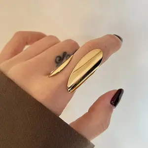 Geometric Concave Adjustable Open Ring – Minimalist Unisex Statement Band, Modern Metal Jewelry