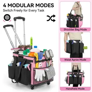 Large Rolling Cleaning Caddy Bag with Detachable Trolley, Waterproof Cleaning Caddy on Wheels for Housekeepers, Cleaning Cart Supplies Organizer for Home,Car,Office,Picnic