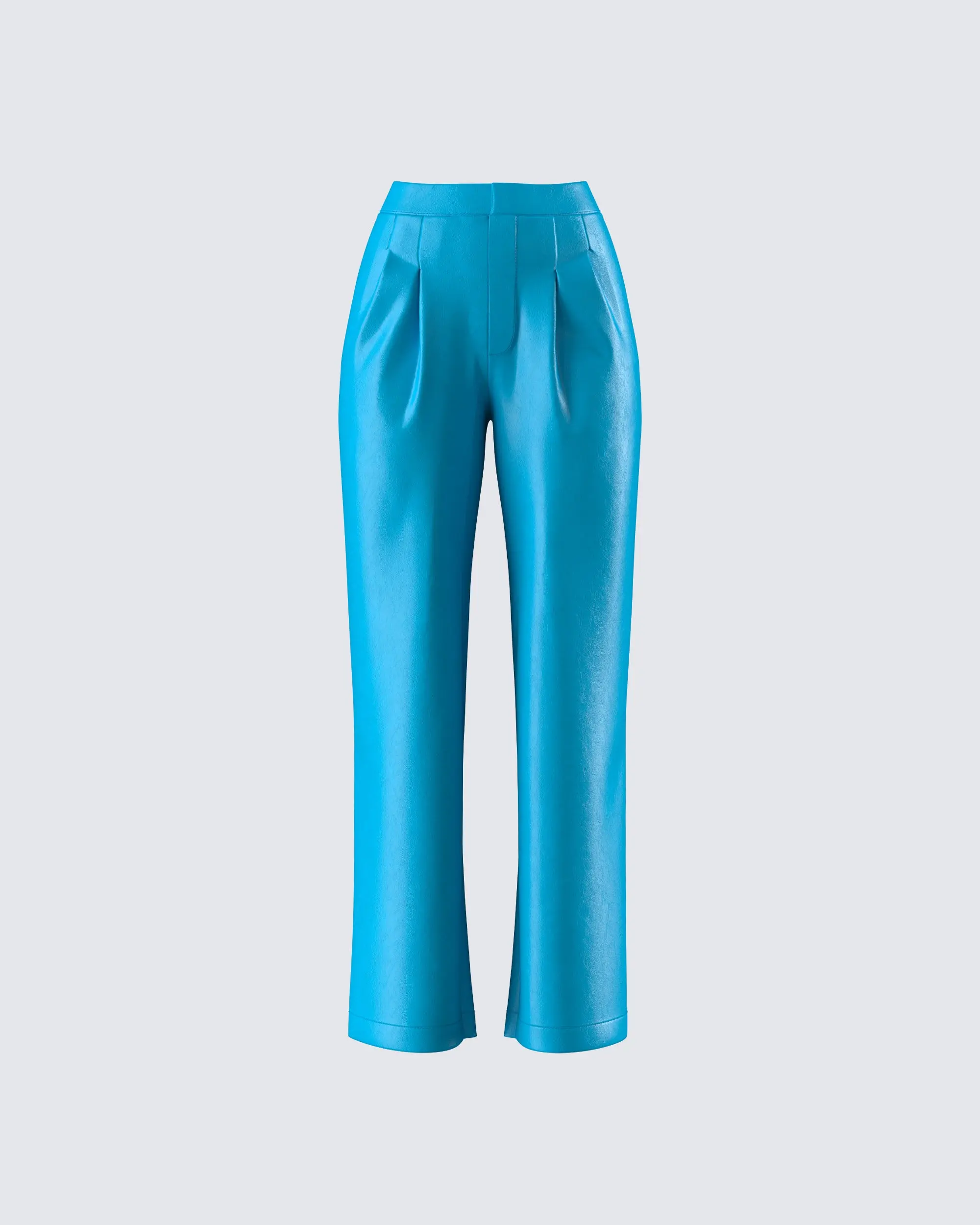 Women's Maz Turquoise Vegan Leather High-Waist Straight-Leg Cuffed Trousers with Metallic Accents, Pants, Bottoms, Straight Pants, Cotton, Full Length
