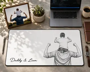 Personalized Leather Desk Mat from Photo, Custom Line Art Mouse Pad for Dad, Father’s Day Gift for Husband, Daddy Picture Desk Pad Mouse Mat