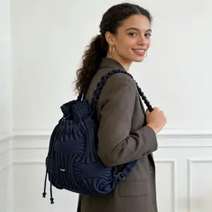 Stylish Ruched Drawstring Bag,Ribbed Knit Backpack in Hot