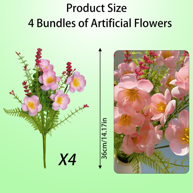 4pcs Artificial Peach Blossoms, DIY Faux Floral Bouquets for Valentine’s Day Gifts & Decor, Spring Table Centerpiece, Wedding, Party, Romantic Home Arrangements