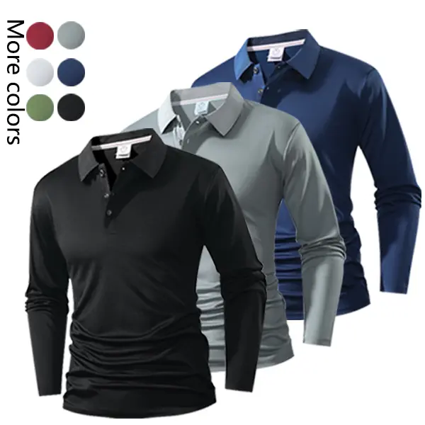 3pcs Long Sleeve Polo T Shirt Men Solid Color Casual Base Shirt