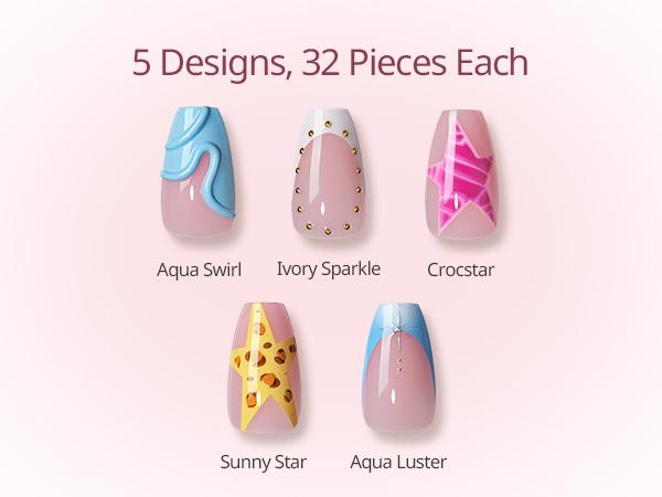 BTArtboxnails x LongHairPrettyNails press on nails Square Almond Oval and Stiletto press on nails with 5 desgins,32 pcs Each