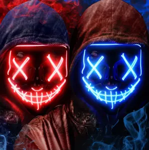 Glow in the Dark LED Light-Up Mask - 2 Pack Halloween Cosplay Masks with 3 EL Cold Light Modes for All Ages
