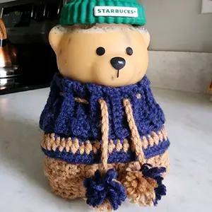 Bearista Koozie Sweater - Custom Color Options Handmade Cozy Yarn with Hoodie Strings & Pom-Poms Fits Starbucks Bearista Tumblers